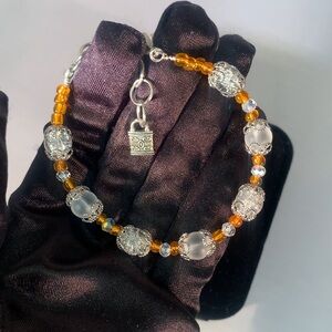 FROSTED TANGERINE — Handcrafted Orange & Clear Glass Beaded Bracelet with Charm